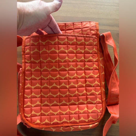 Lug Quilted Orange Crossbody Organizer Bag. Interior & exterior pockets. - Picture 3 of 10